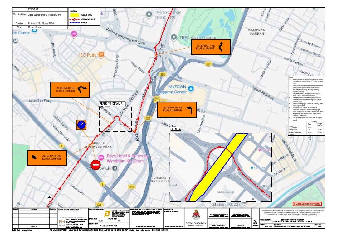 Penutupan Jalan Di Jambatan Jalan Yew Bagi Kerja-Kerja Launching Beam Untuk Projek Peningkatan dan Pelebaran Jalan Yew