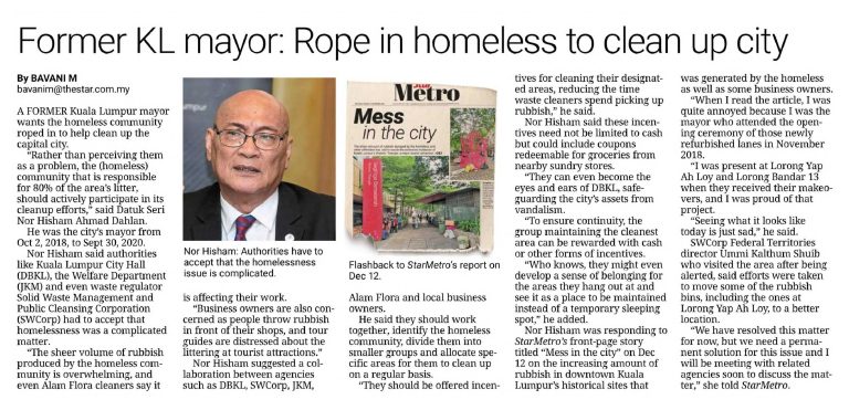 Portal Rasmi Dewan Bandaraya Kuala Lumpur | Former KL Mayor: Rope In Homeless To Clean Up City – The Star