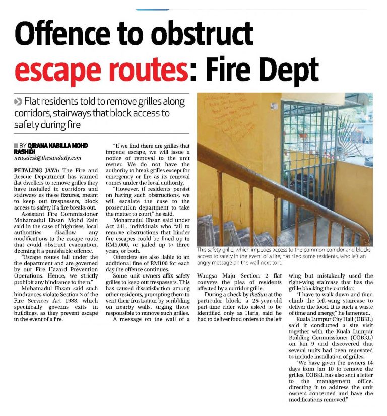 Portal Rasmi Dewan Bandaraya Kuala Lumpur | Offence To Obstruct Escape Routes: Fire Dept -  The Sun