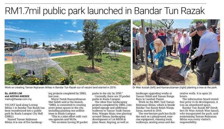 Portal Rasmi Dewan Bandaraya Kuala Lumpur | RM1.7mil Public Park Launched In Bandar Tun Razak – The Star