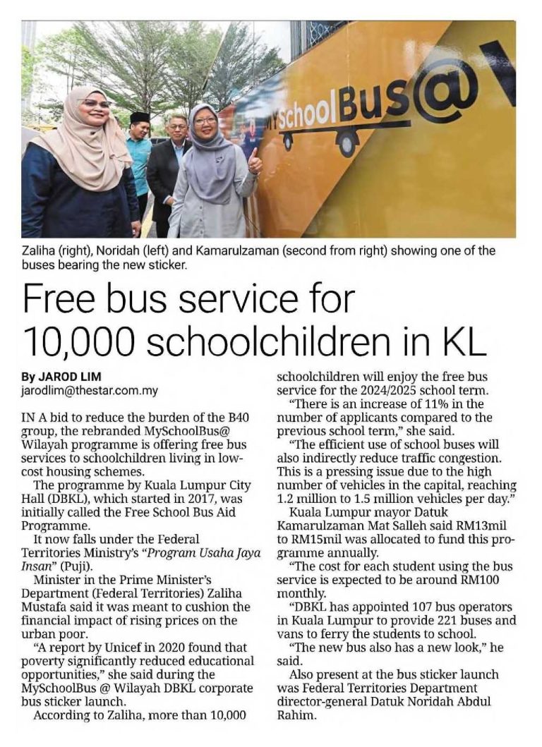 Portal Rasmi Dewan Bandaraya Kuala Lumpur | Free Bus Service For 10,000 Schoolchildren In KL – The Star